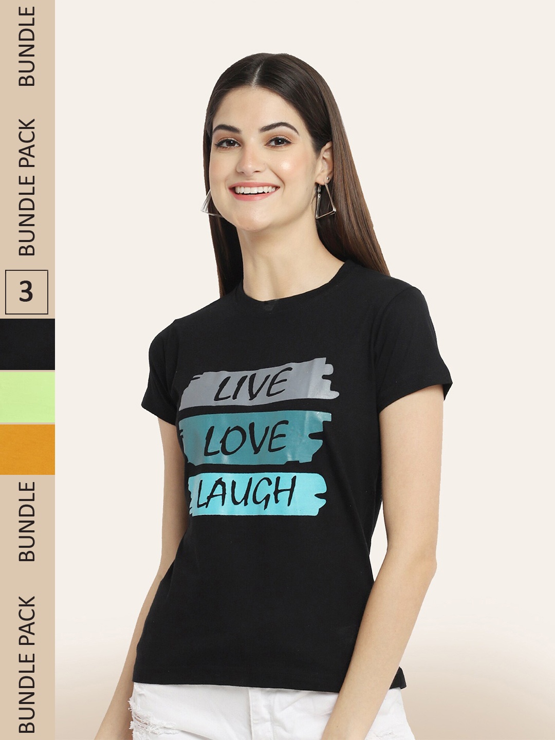 BAESD Pack Of 3 Typography Printed Cotton T-shirt, Black