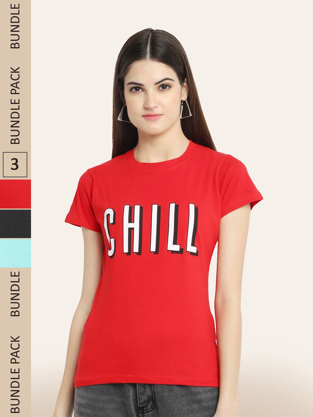 

BAESD Pack Of 3 Typography Printed Cotton T-shirt, Red