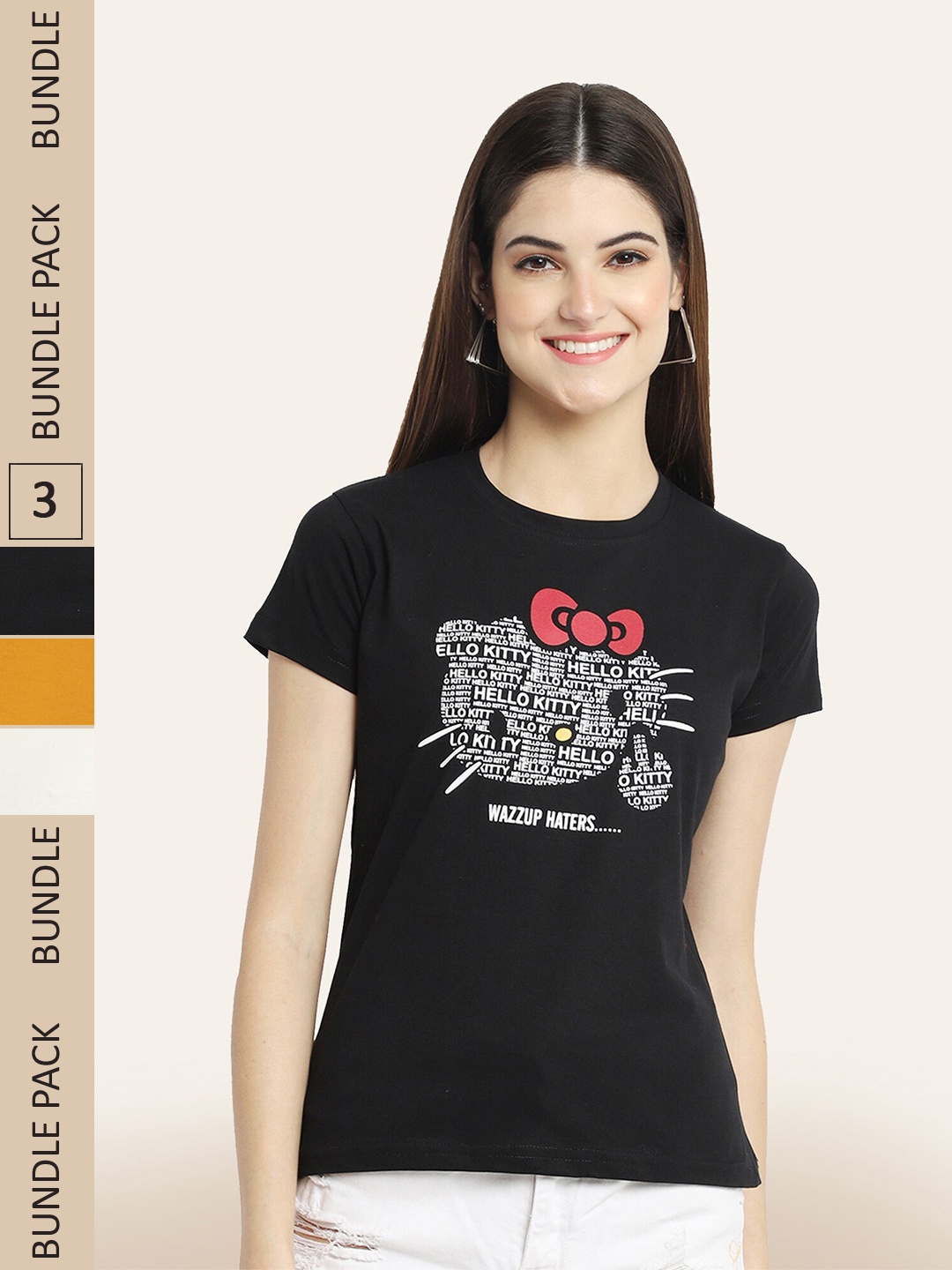 BAESD Pack Of 3 Graphic Printed Short Sleeves Cotton T-shirt, Mustard