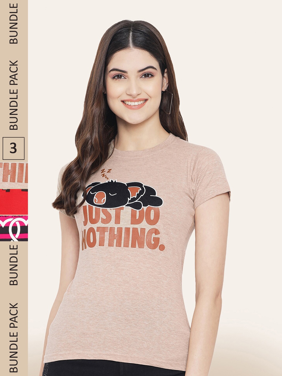 BAESD Pack Of 3 Printed Cotton T-shirt, Brown