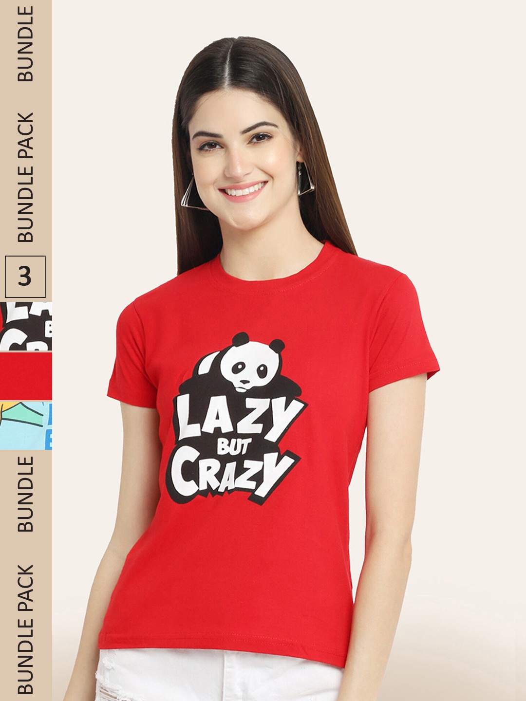 BAESD Pack Of 3 Printed Cotton T-shirts, Red
