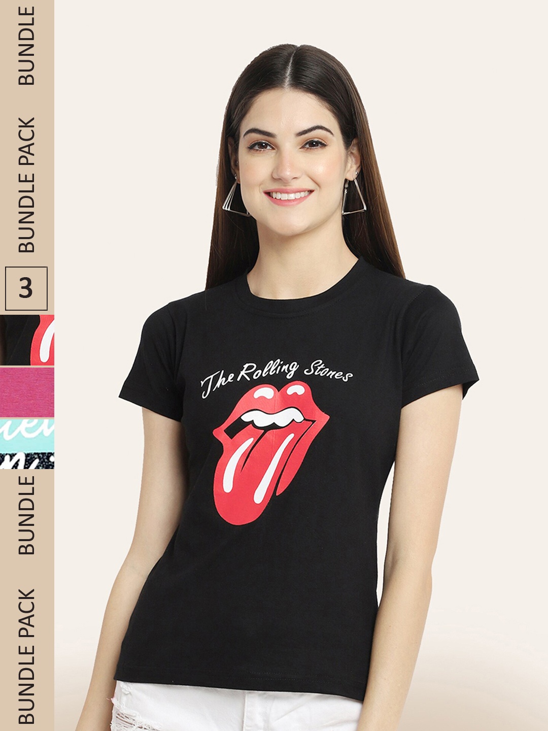 

BAESD Pack Of 3 Typography Printed Cotton T-shirt, Black