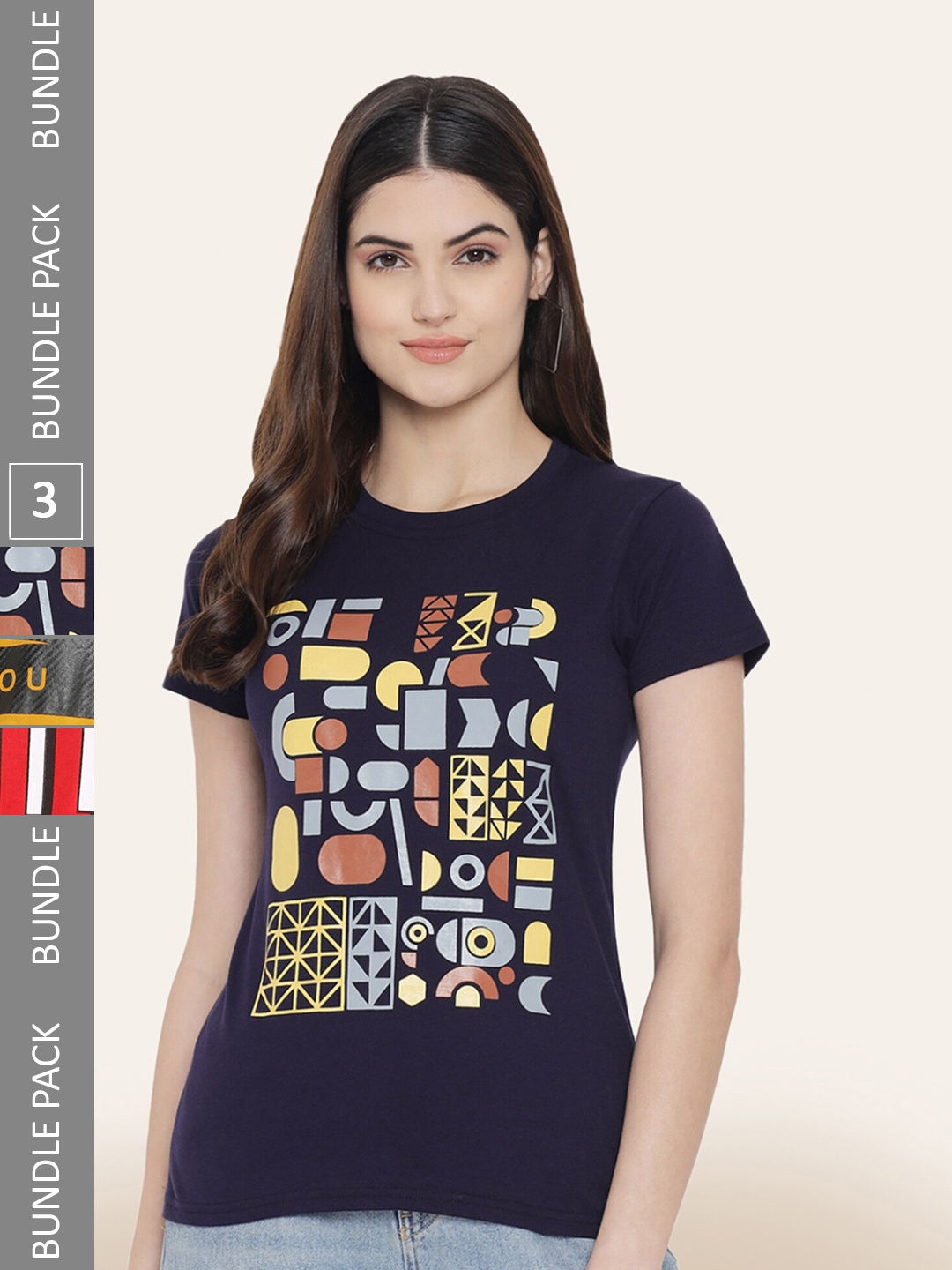 

BAESD Pack Of 3 Printed Casual Cotton T-shirts, Mustard