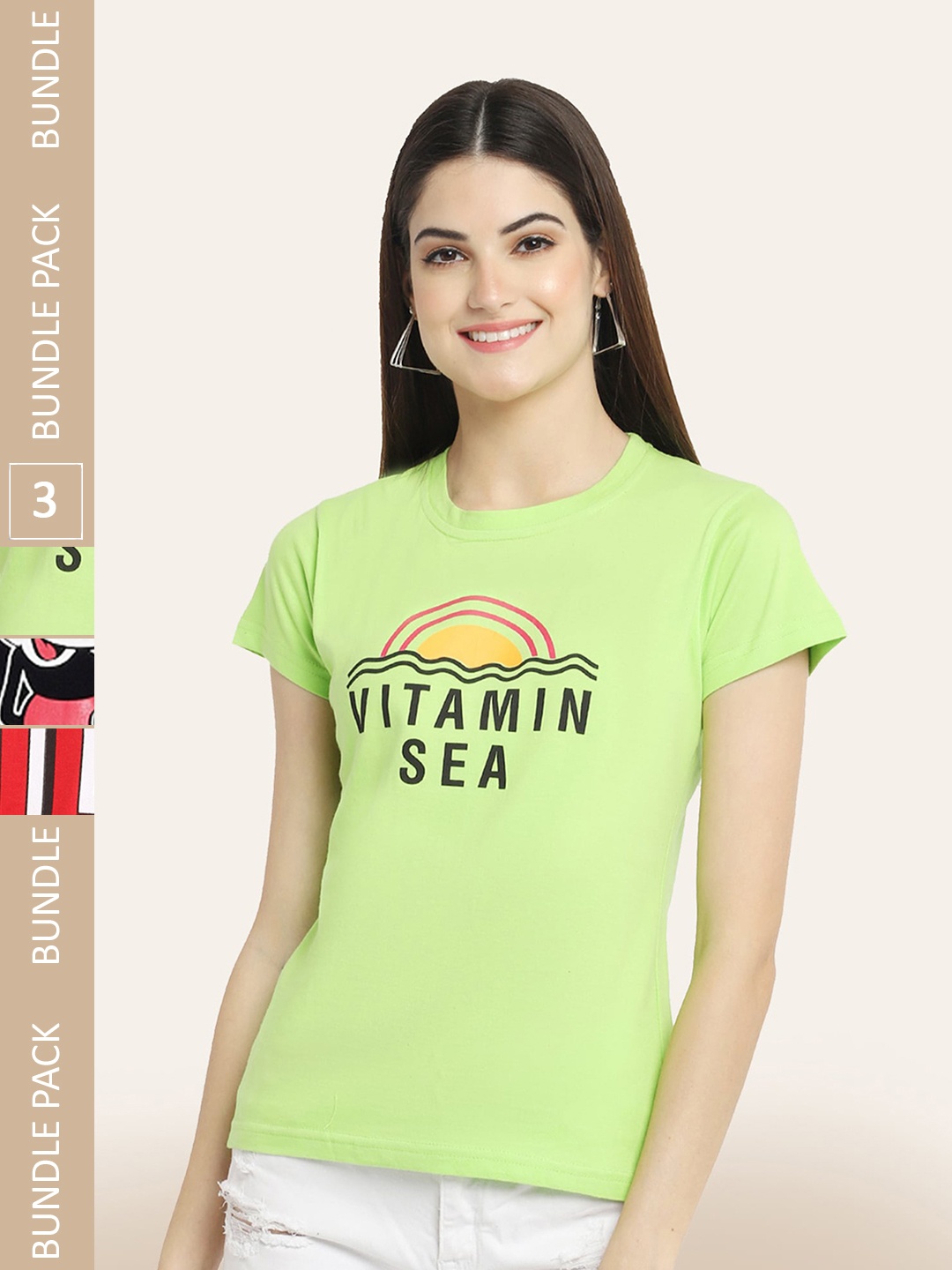 

BAESD Pack Of 3 Typography Printed Cotton T-shirt, Green