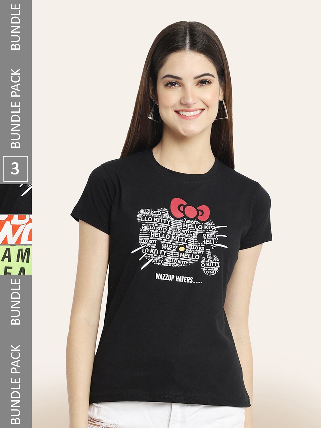 

BAESD Pack Of 3 Typography Printed Cotton T-shirt, Black