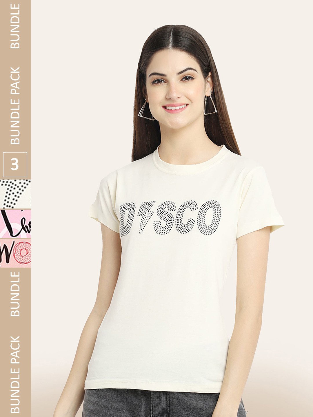 

BAESD Pack Of 3 Printed Round Neck Cotton T-shirts, White