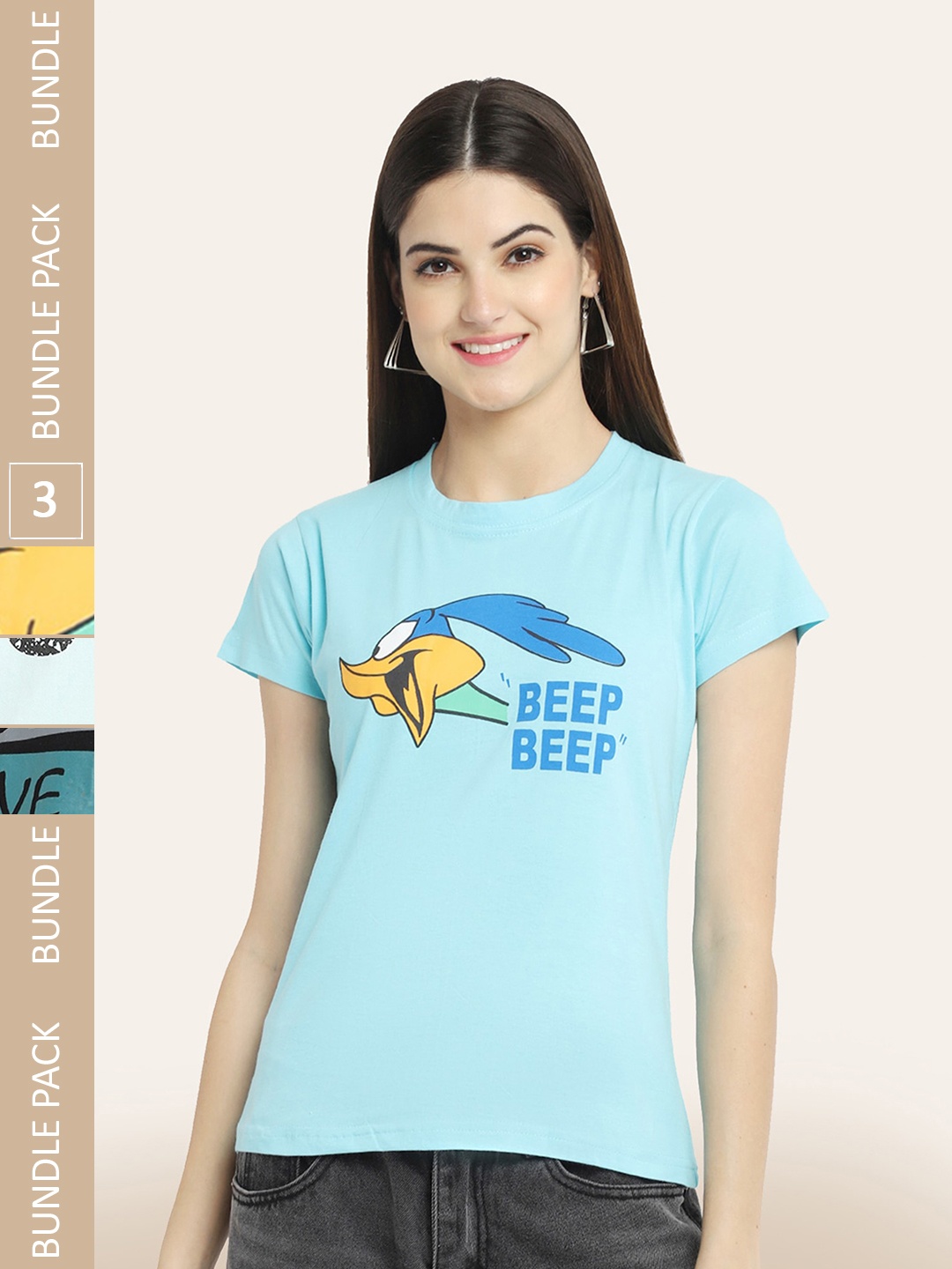 

BAESD Pack Of 3 Typography Print Round Neck Cotton T-shirt, Blue