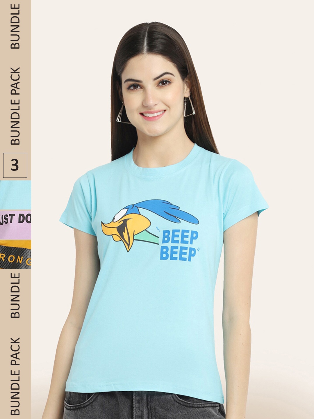 

BAESD Pack Of 3 Printed Round Neck Cotton T-Shirts, Blue