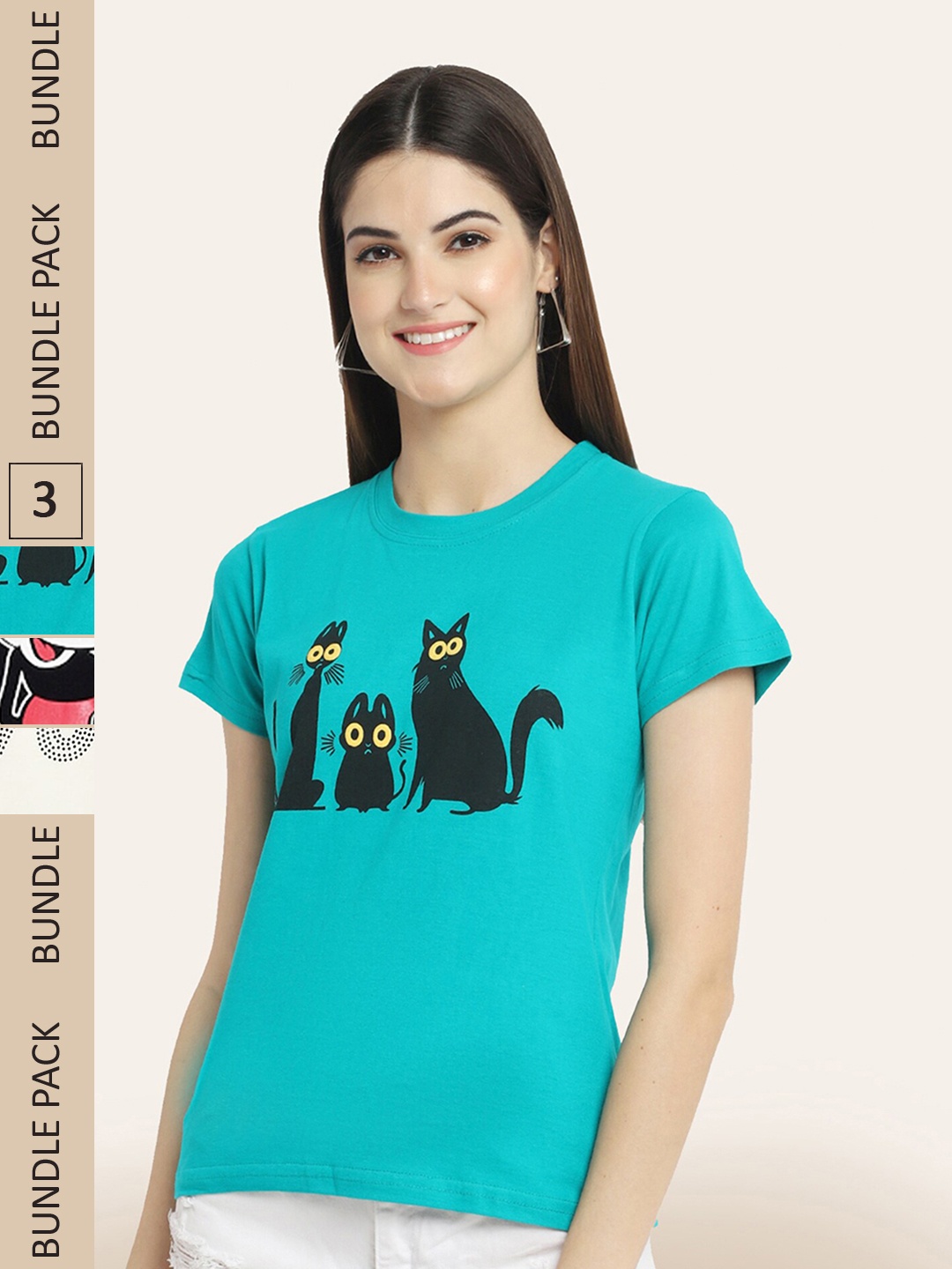 

BAESD Pack Of 3 Graphic Printed Cotton T-shirt, Teal