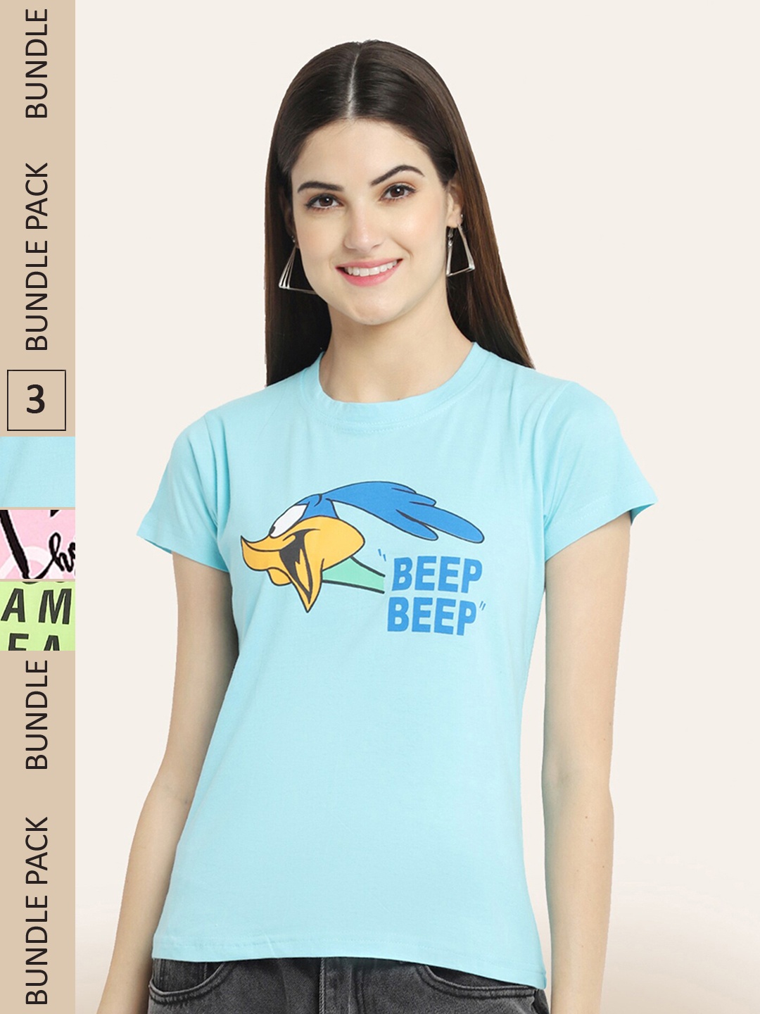 

BAESD Pack of 3 Typography Printed Cotton T-shirt, Blue