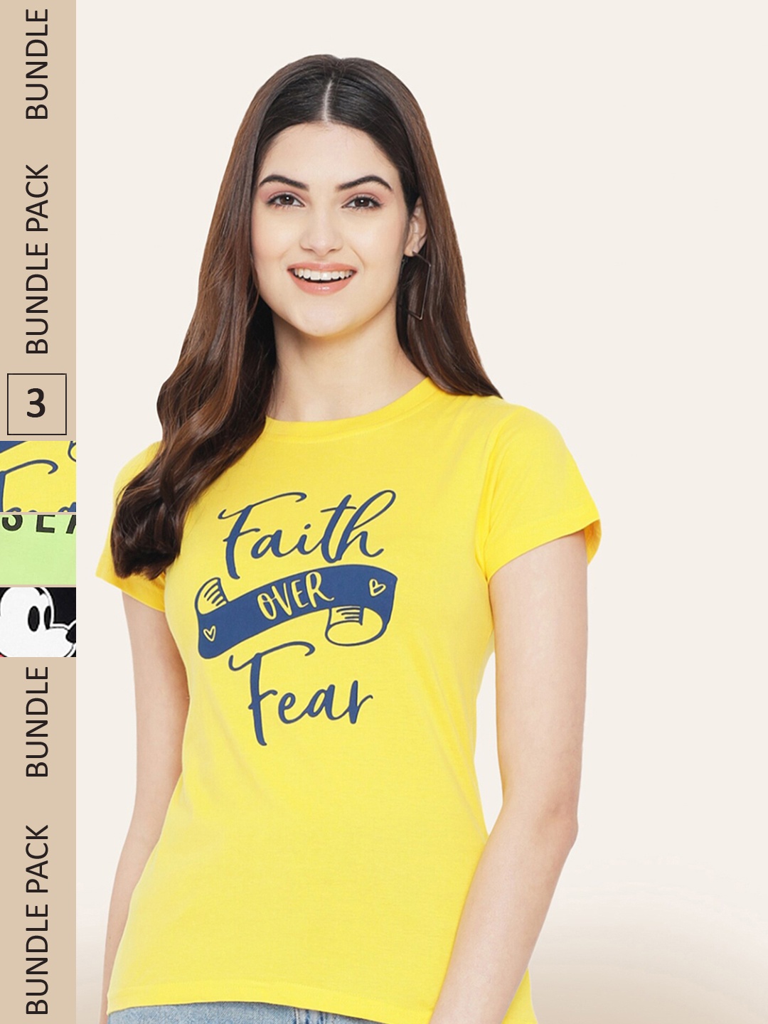 

BAESD Pack Of 3 Typography Printed Cotton T-shirts, Yellow