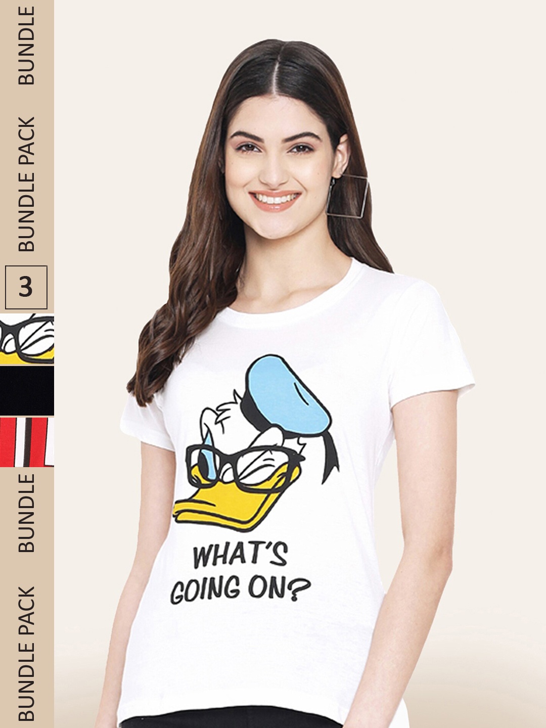 BAESD Pack Of 3 Graphic Printed Cotton T-shirt, Off white
