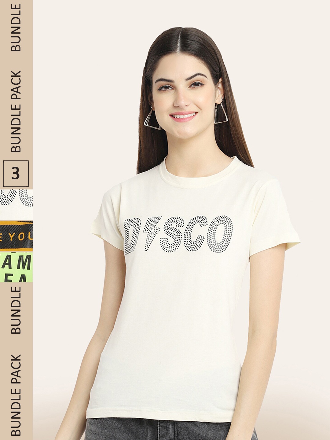 

BAESD Women Pack Of 3 Printed Cotton T-shirt, White