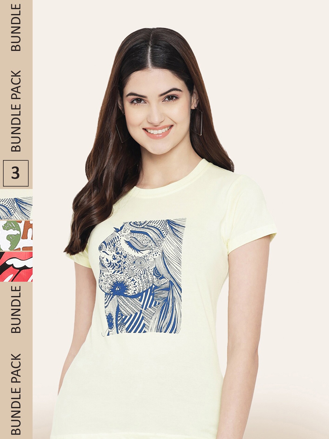 

BAESD Pack Of 3 Typography Printed Cotton T-shirt, Cream