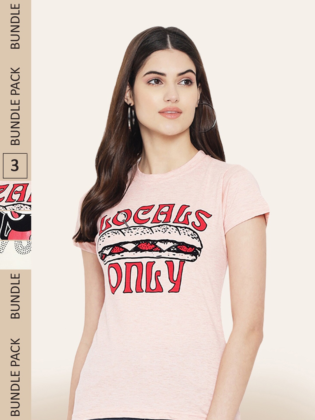 

BAESD Pack Of 3 Typography Printed Cotton T-shirt, Peach