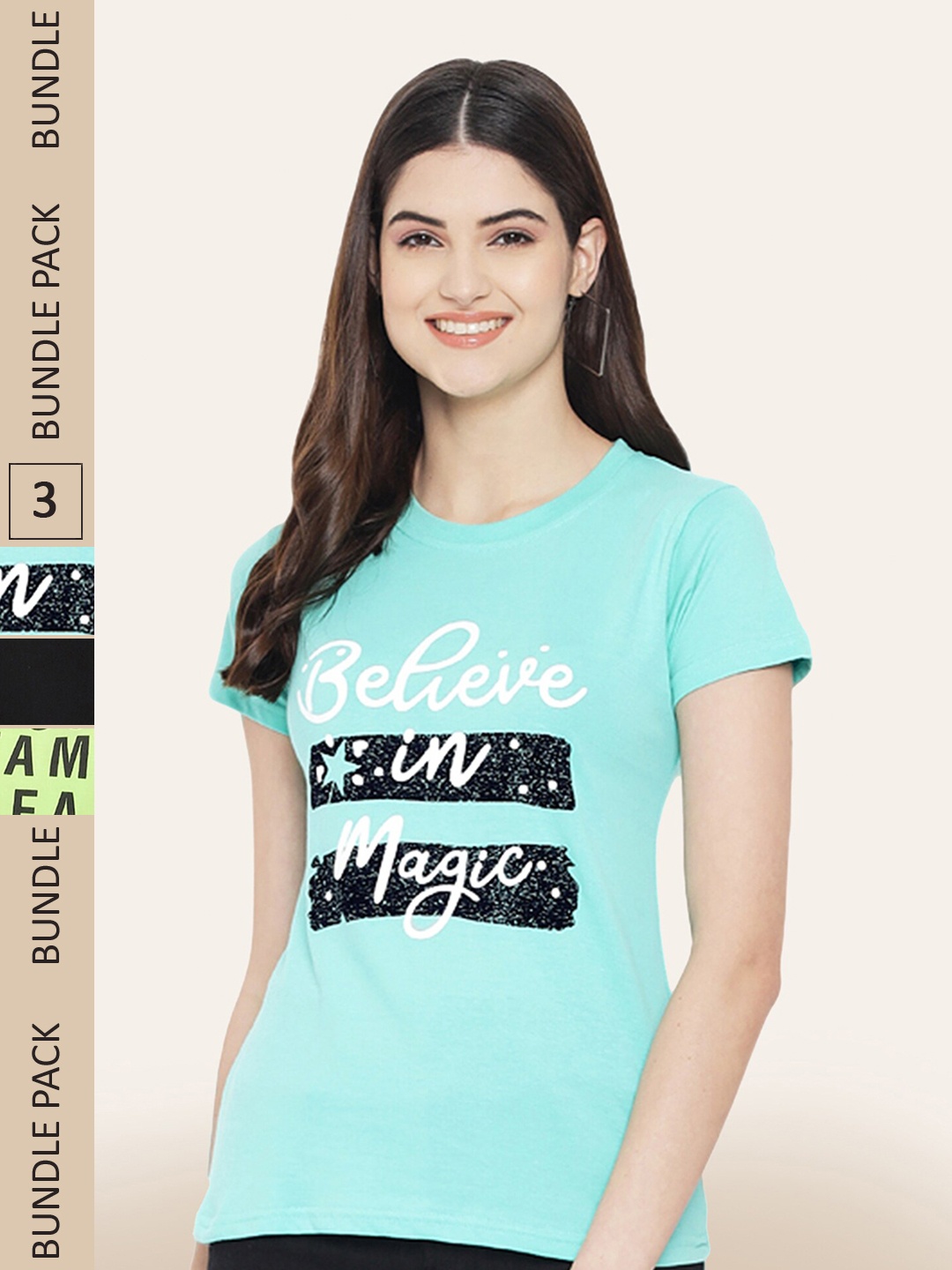 

BAESD Pack Of 3 Printed Cotton T-shirts, Turquoise blue