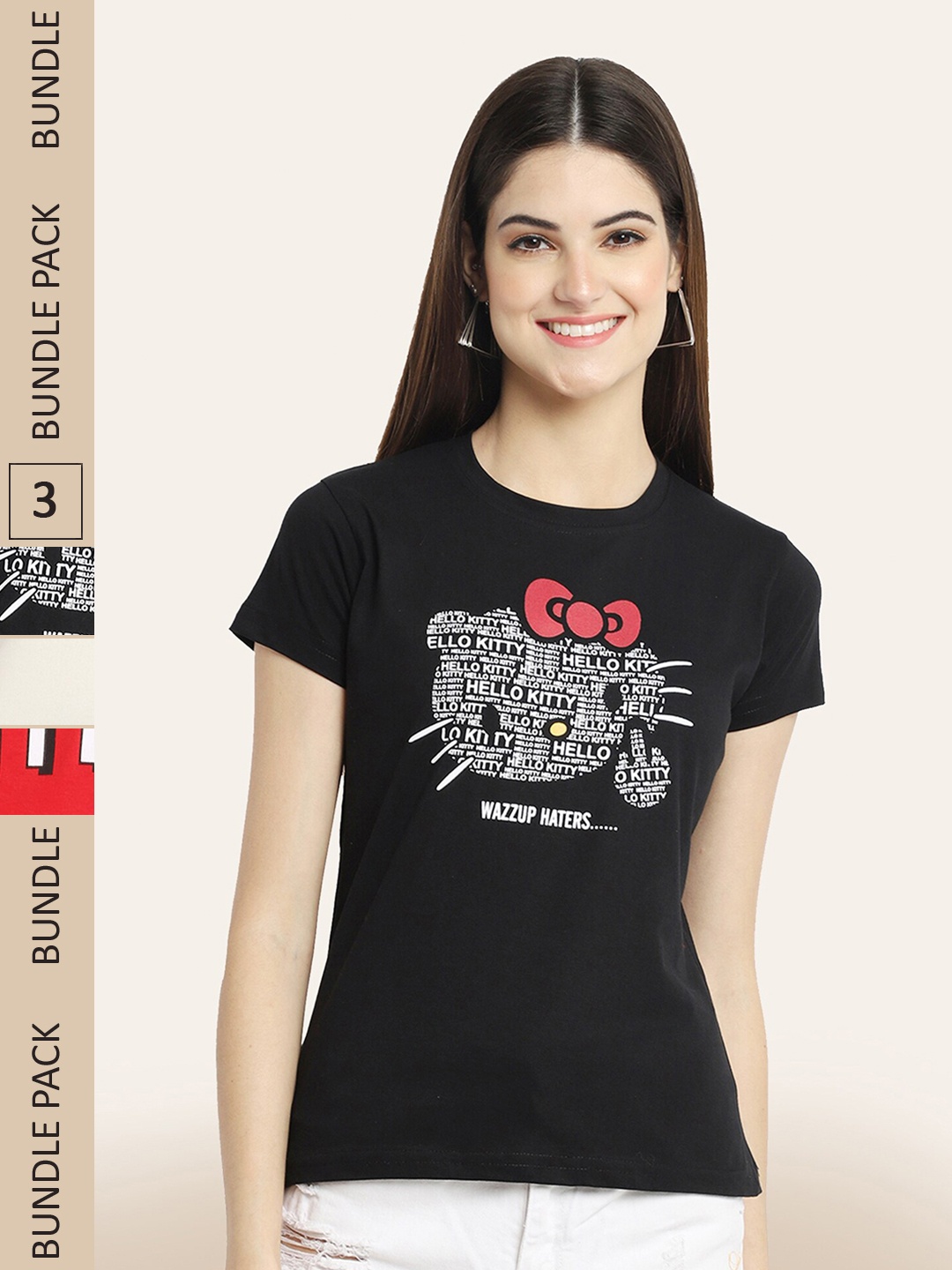BAESD Pack Of 3 Printed Round Neck Cotton T-Shirts, Black