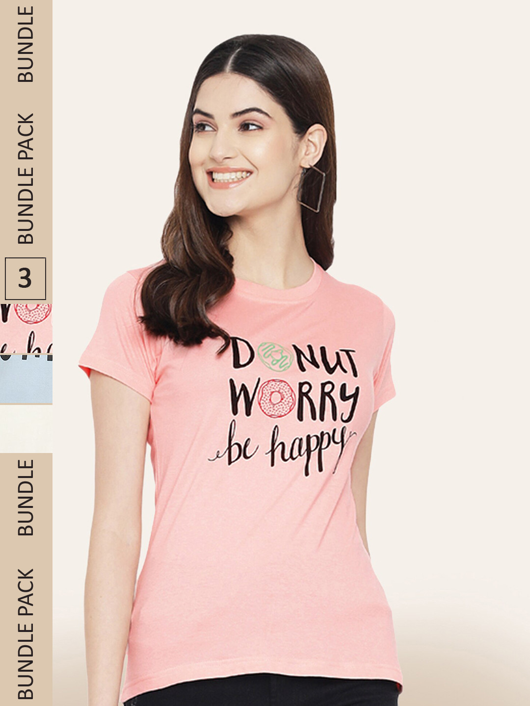 

BAESD Pack Of 3 Printed Cotton T-shirt, Pink