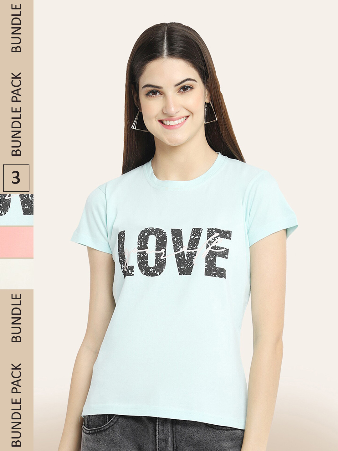 

BAESD Pack Of 3 Typography Printed Cotton T-Shirts, Pink