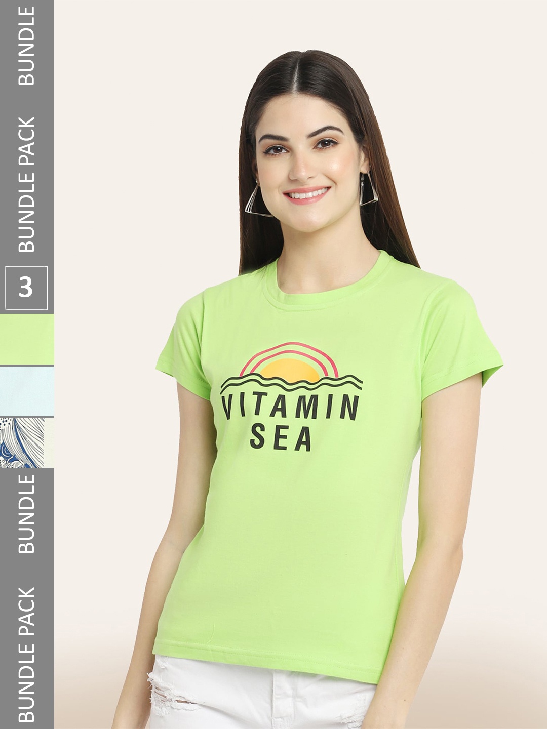 

BAESD Women Pack of 3 Printed Cotton T-shirts, Green