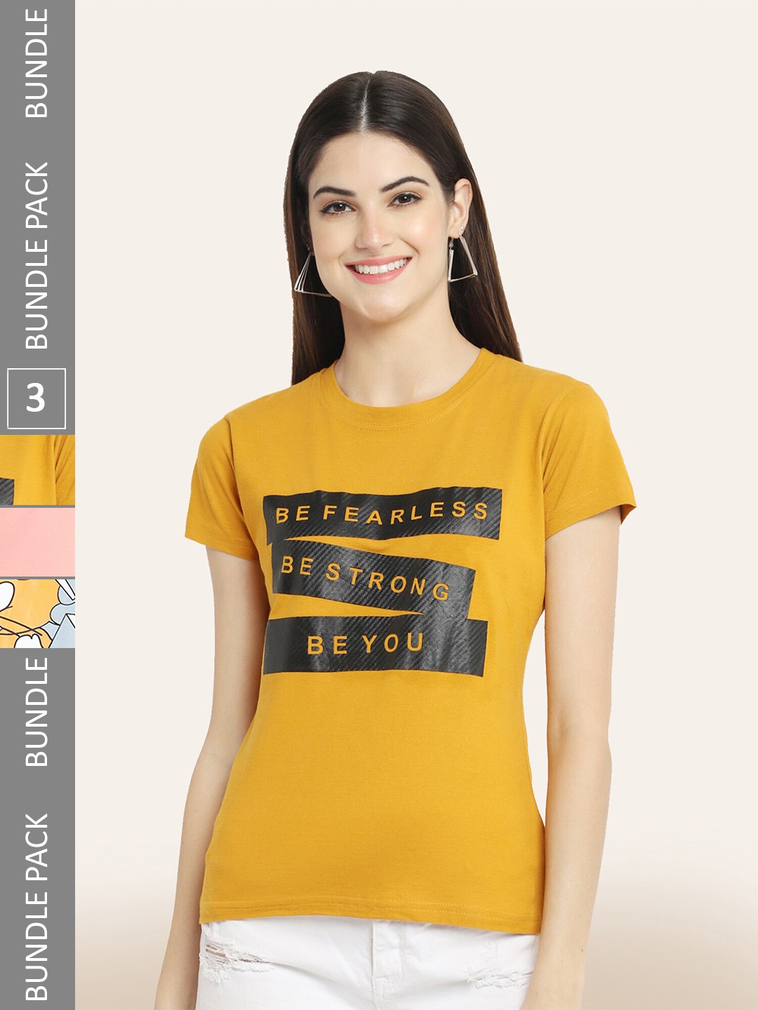 

BAESD Pack of 3 Typography Printed T-Shirts, Mustard
