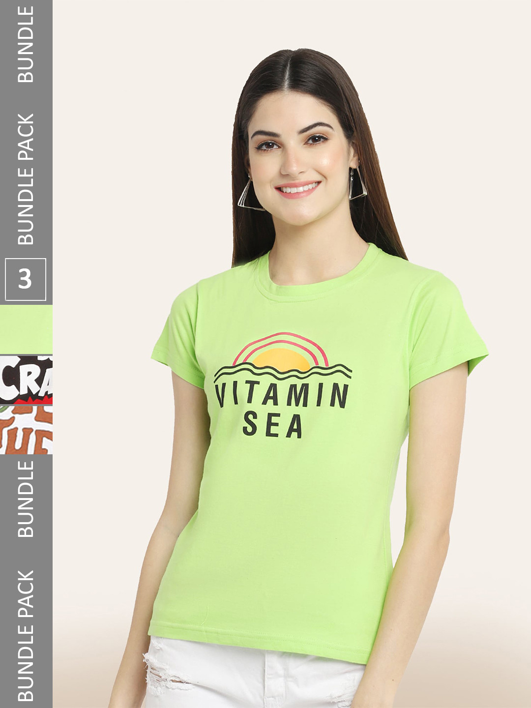 

BAESD Pack Of 3 Round Neck Printed Cotton T-shirt, Green