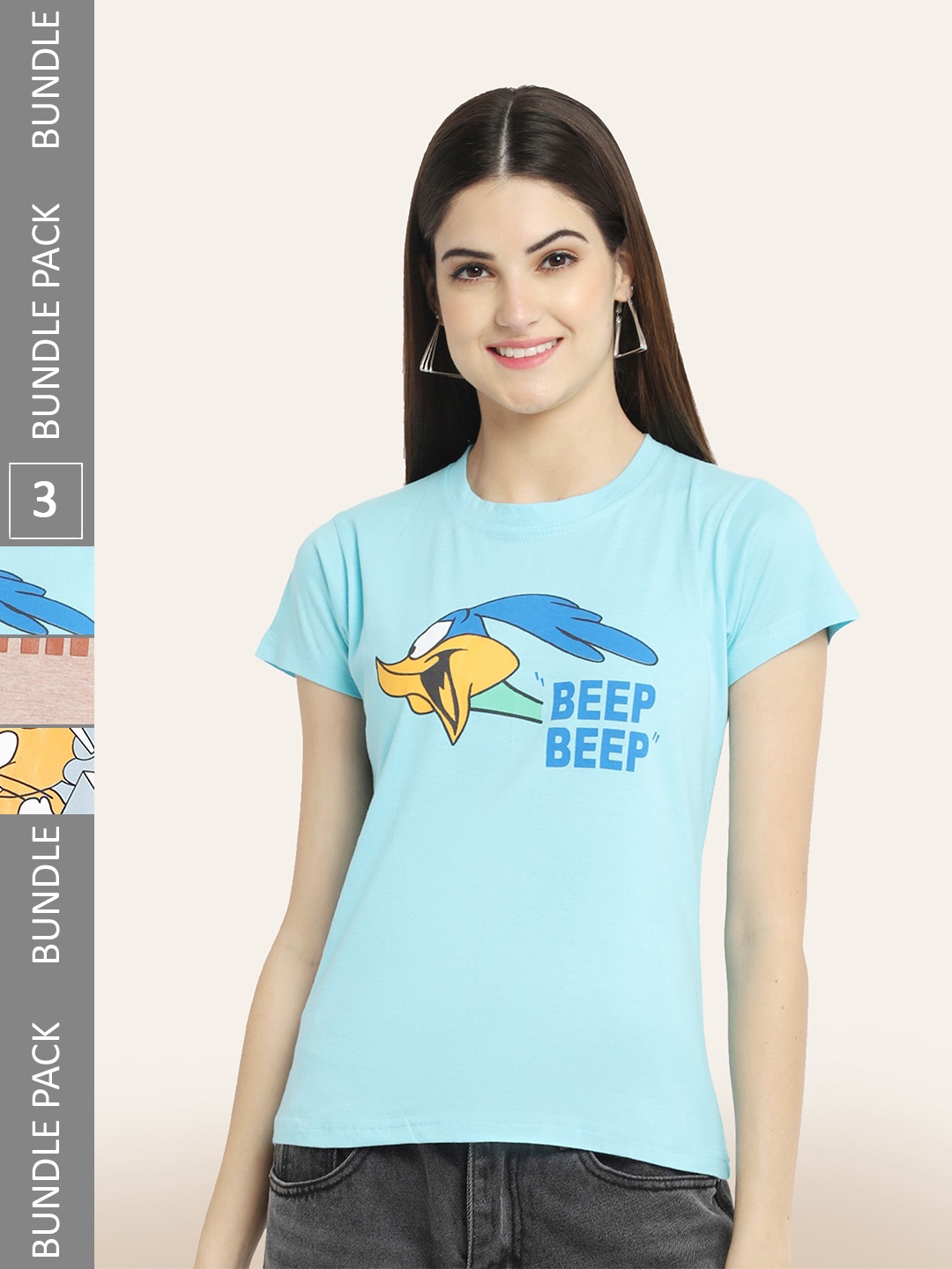 

BAESD Pack Of 3 Printed Round Neck Cotton T-Shirts, Blue