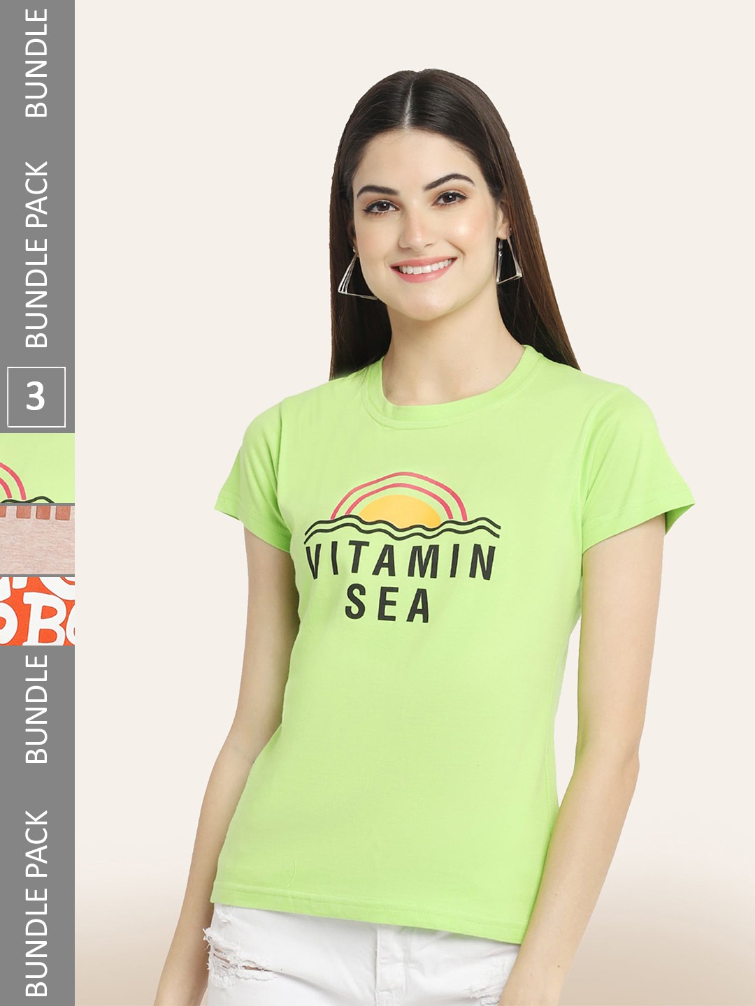 

BAESD Pack Of 3 Typography Printed Cotton T-shirt, Green