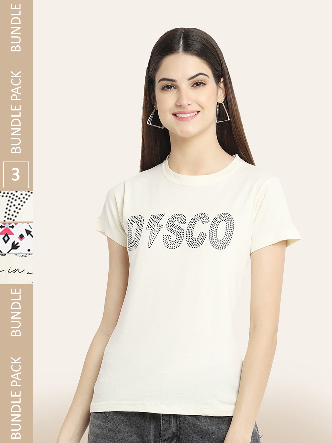 

BAESD Pack Of 3 Typography Printed Cotton T-shirt, Beige