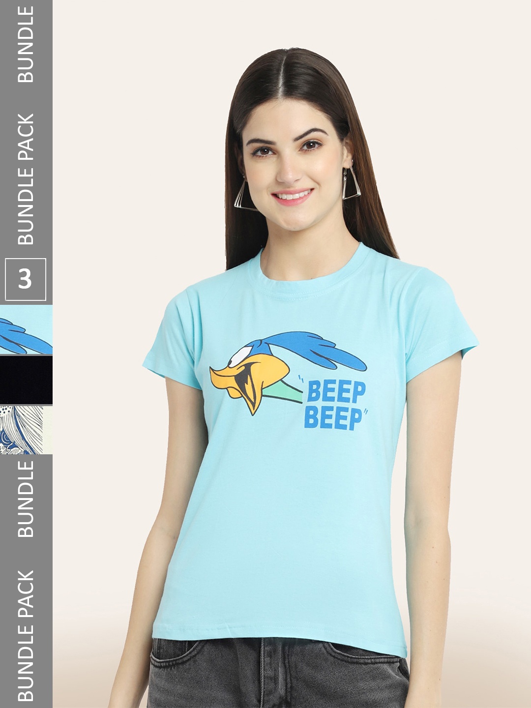 

BAESD Pack Of 3 Typography Printed Cotton T-shirt, Blue