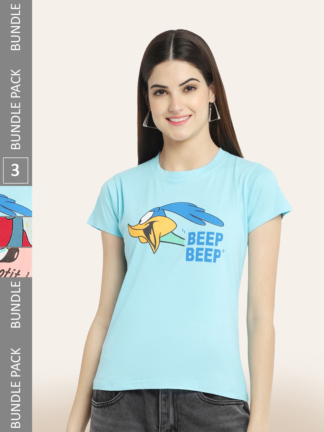 

BAESD Pack Of 3 Graphic Printed Cotton T-shirt, Turquoise blue