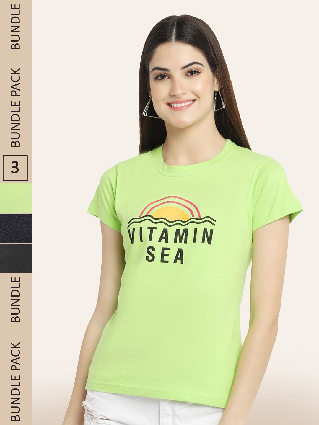 

BAESD Pack Of 3 Printed Cotton T-shirts, Lime green