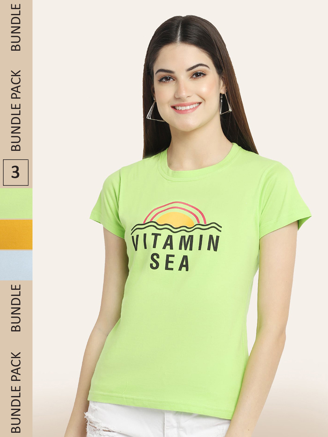 

BAESD Women Pack of 3 Printed Cotton T-shirts, Green