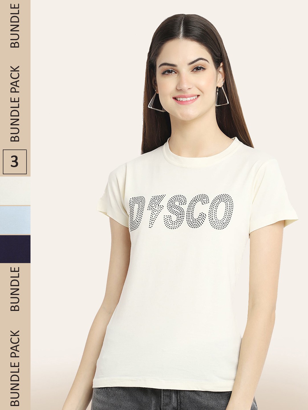 

BAESD Pack Of 3 Printed Casual Cotton T-shirts, Off white