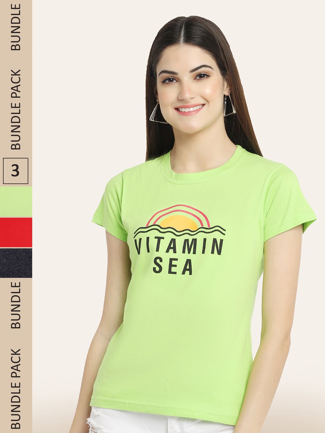 

BAESD Pack Of 3 Printed Cotton T-shirt, Fluorescent green