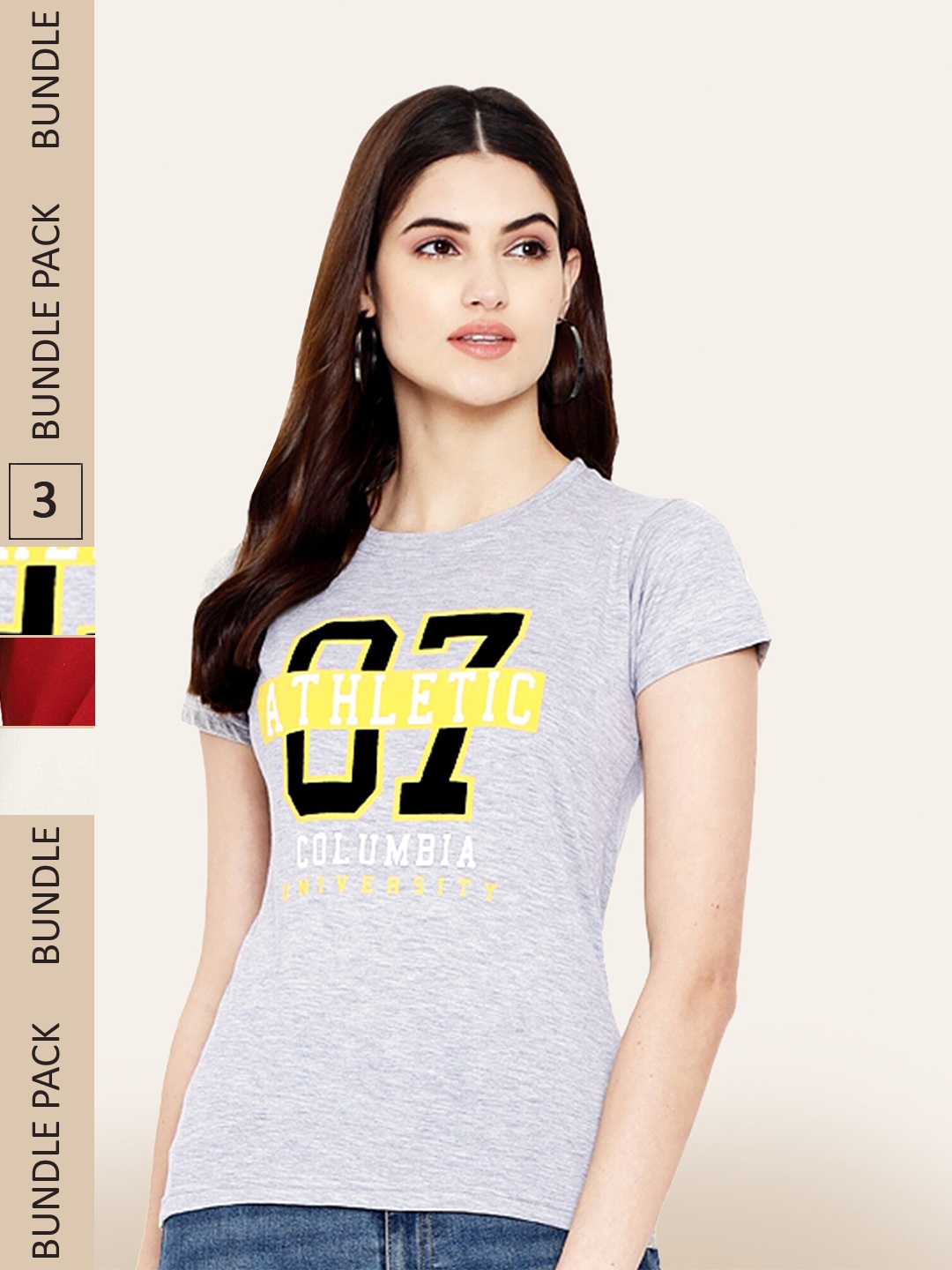 BAESD Pack Of 3 Round Neck Printed Cotton T-shirt, Grey