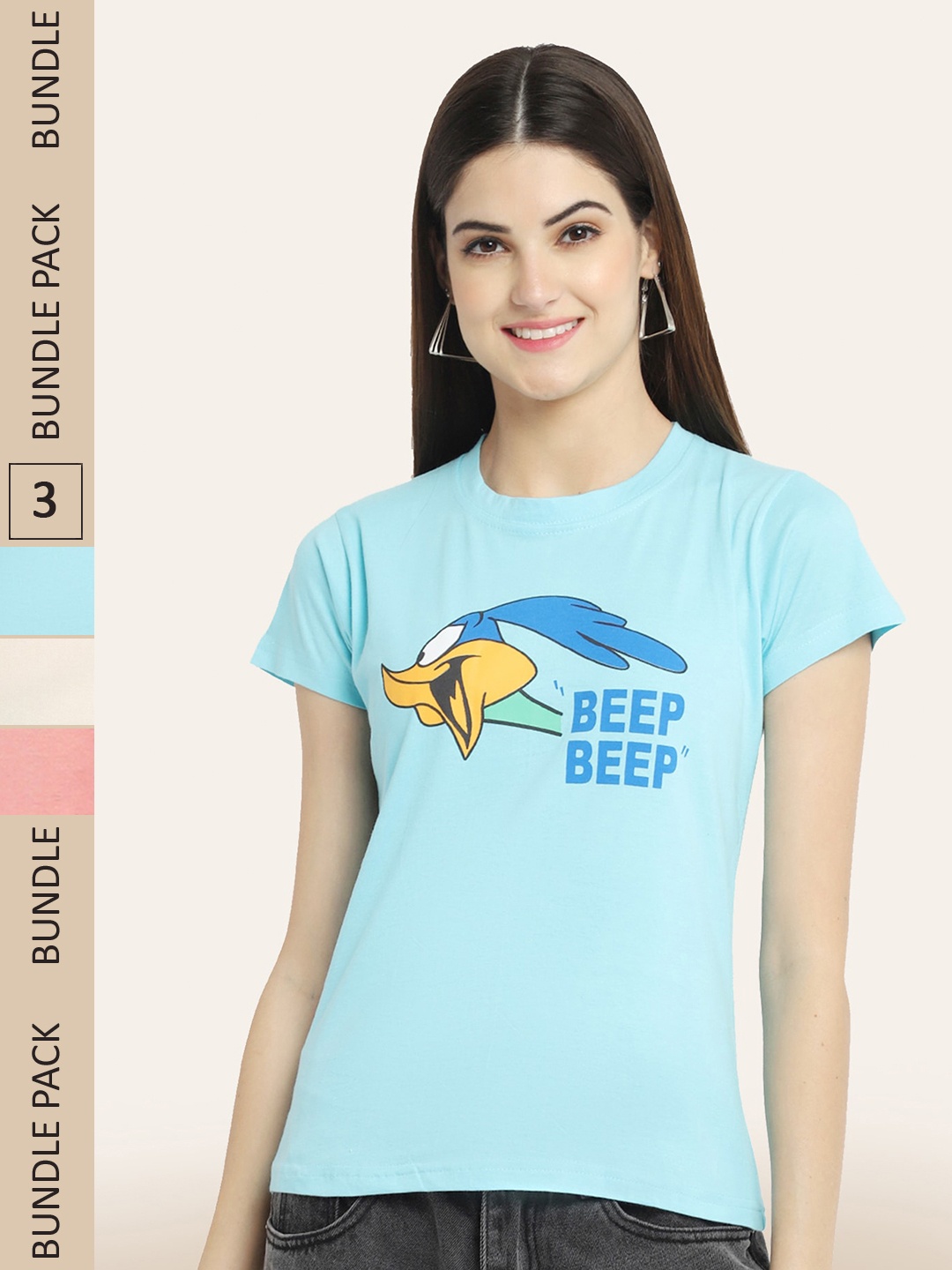 BAESD Pack Of 3 Printed Cotton T-shirts, Turquoise blue