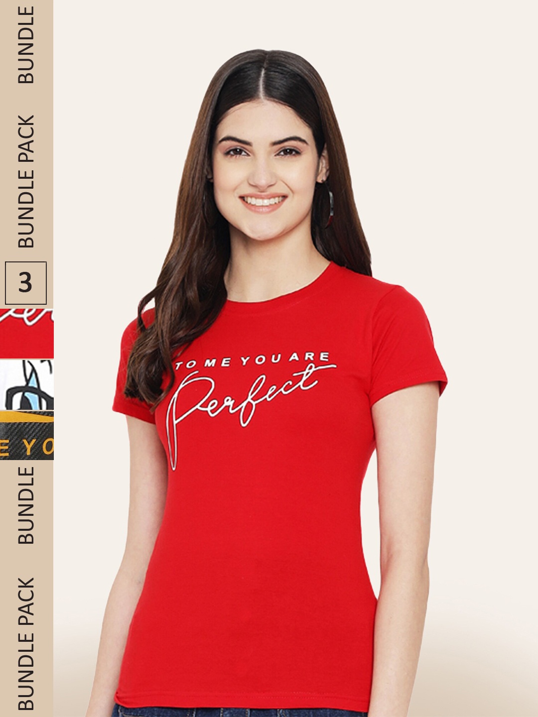 

BAESD Pack Of 3 Typography Printed Cotton T-shirts, Red