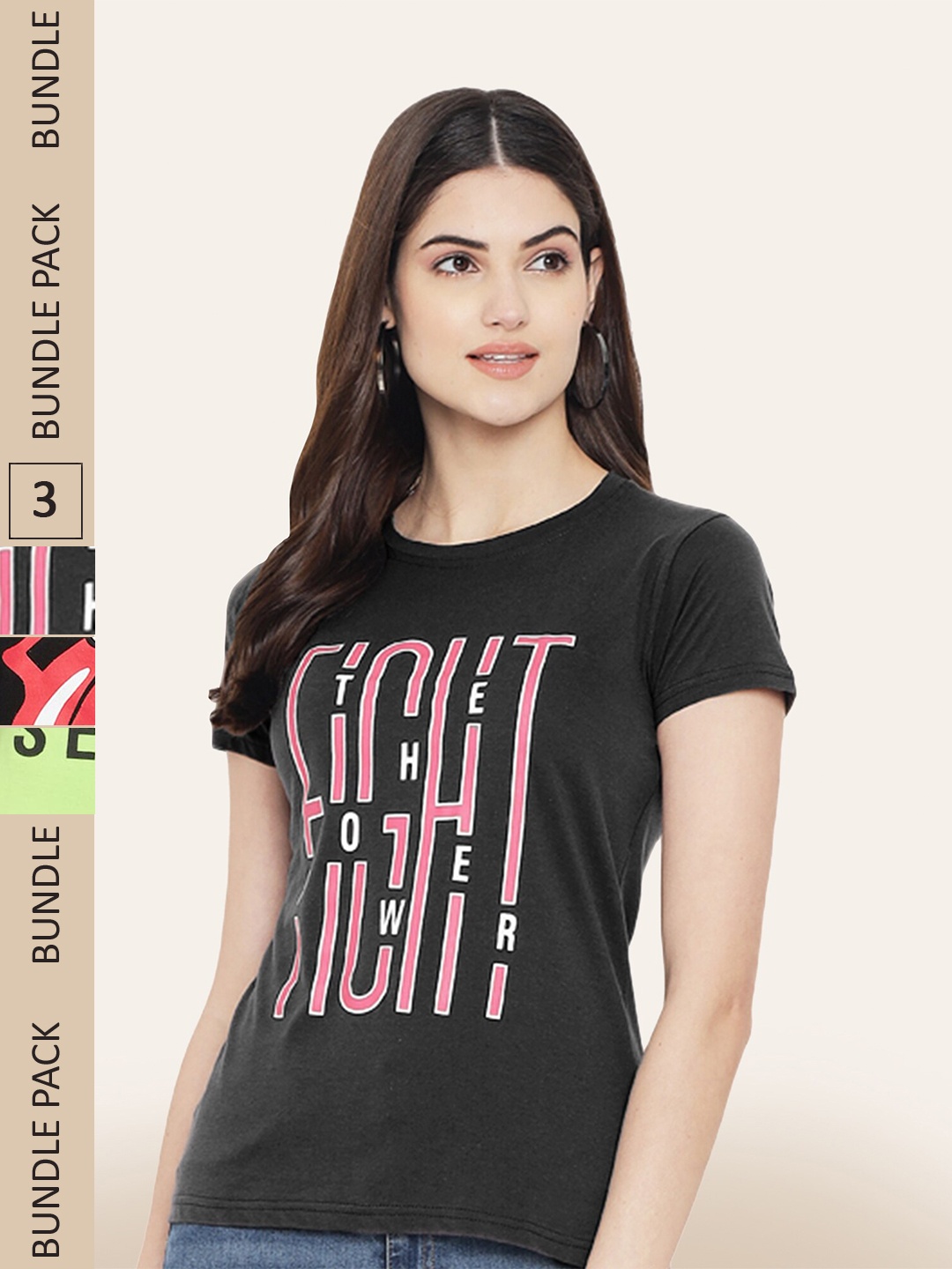 BAESD Pack Of 3 Typography Printed Cotton T-shirt, Charcoal