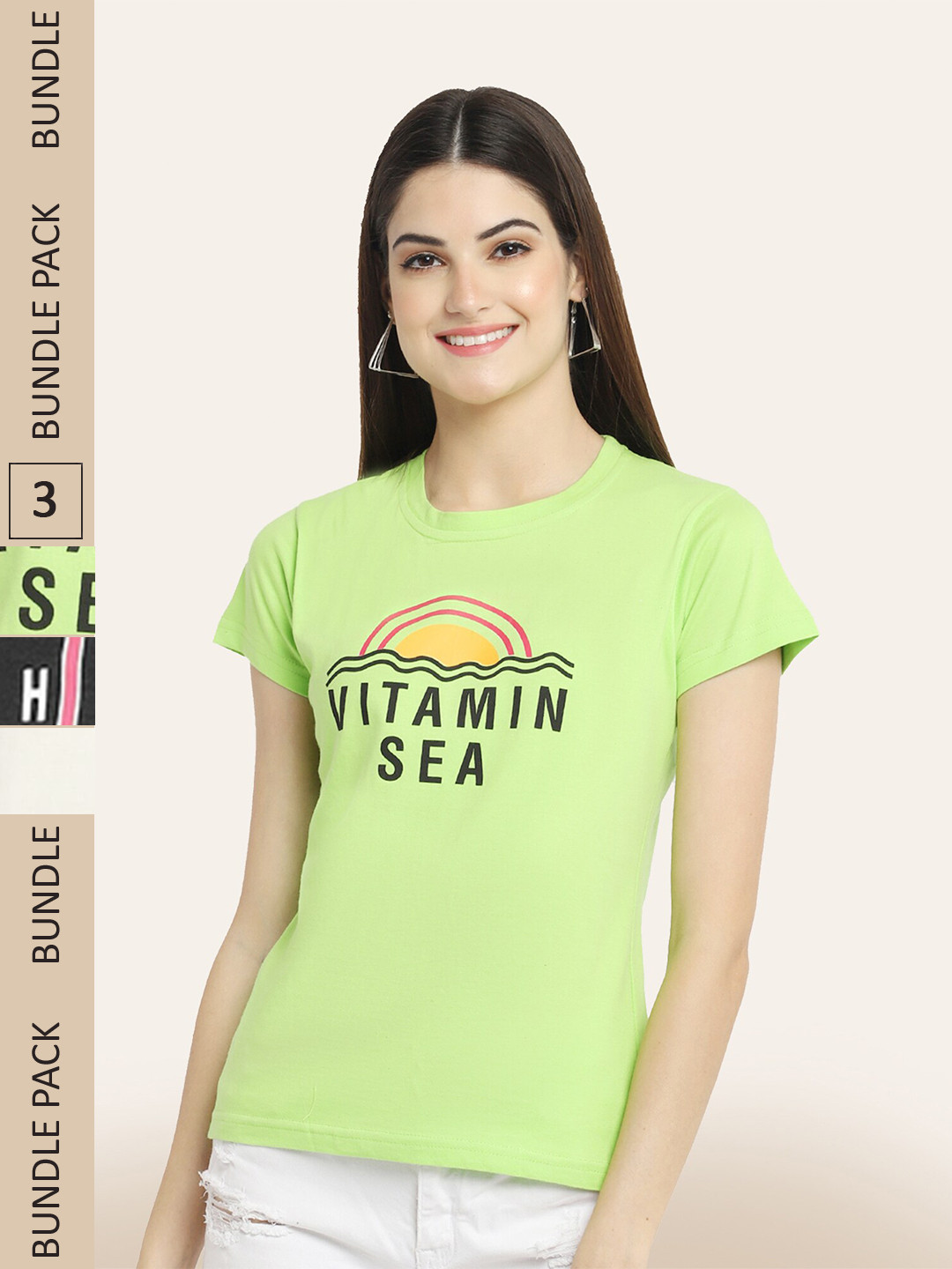 

BAESD Pack of 3 Printed Cotton Round Neck T-shirt, Green