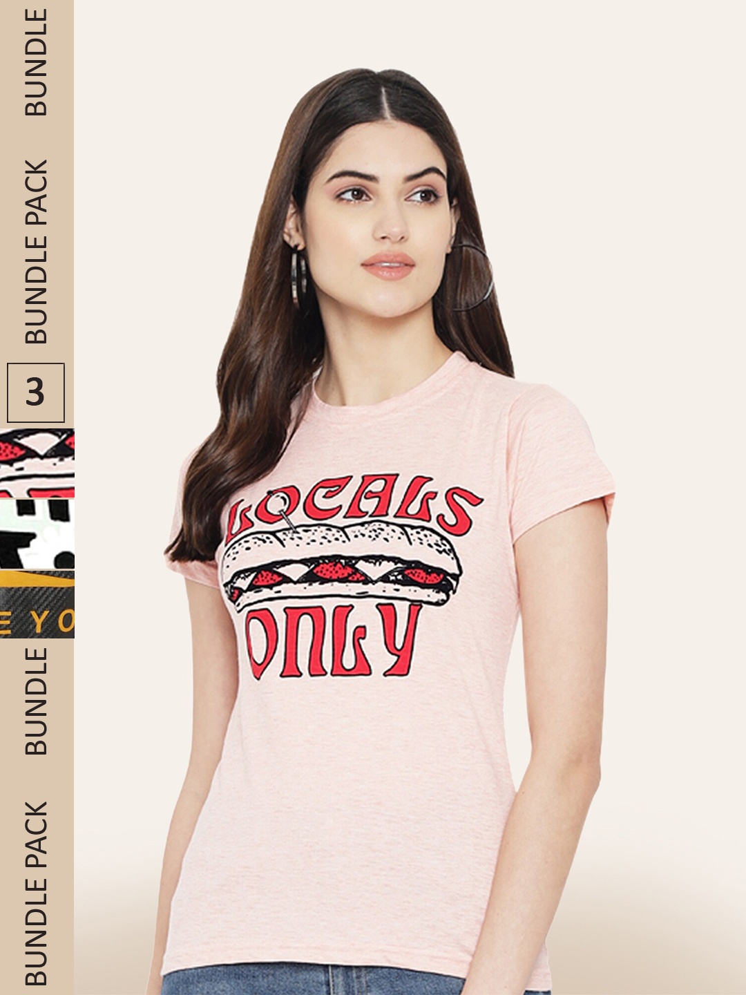 

BAESD Pack Of 3 Typography Printed Cotton T-shirt, Peach