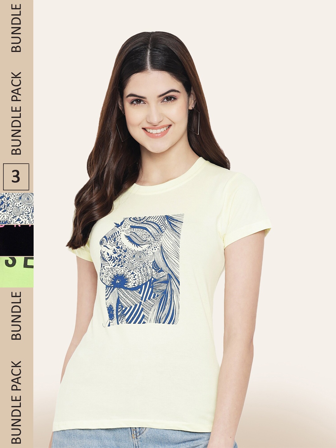 

BAESD Women Pack Of 3 Printed Cotton T-shirt, Off white