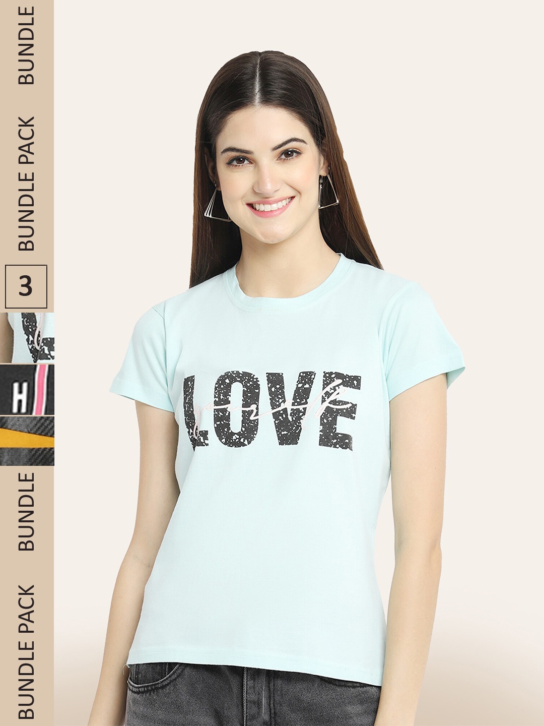 

BAESD Pack Of 3 Typography Printed Cotton T-shirt, Blue