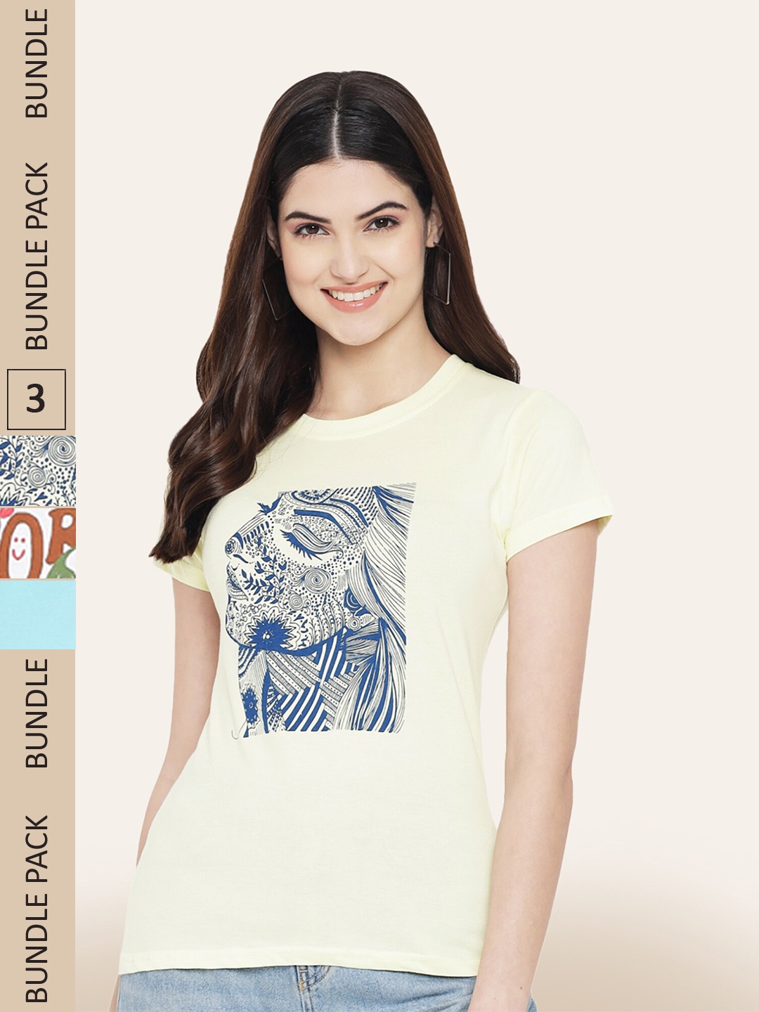 

BAESD Pack Of 3 Typography Printed Cotton T-shirt, Cream