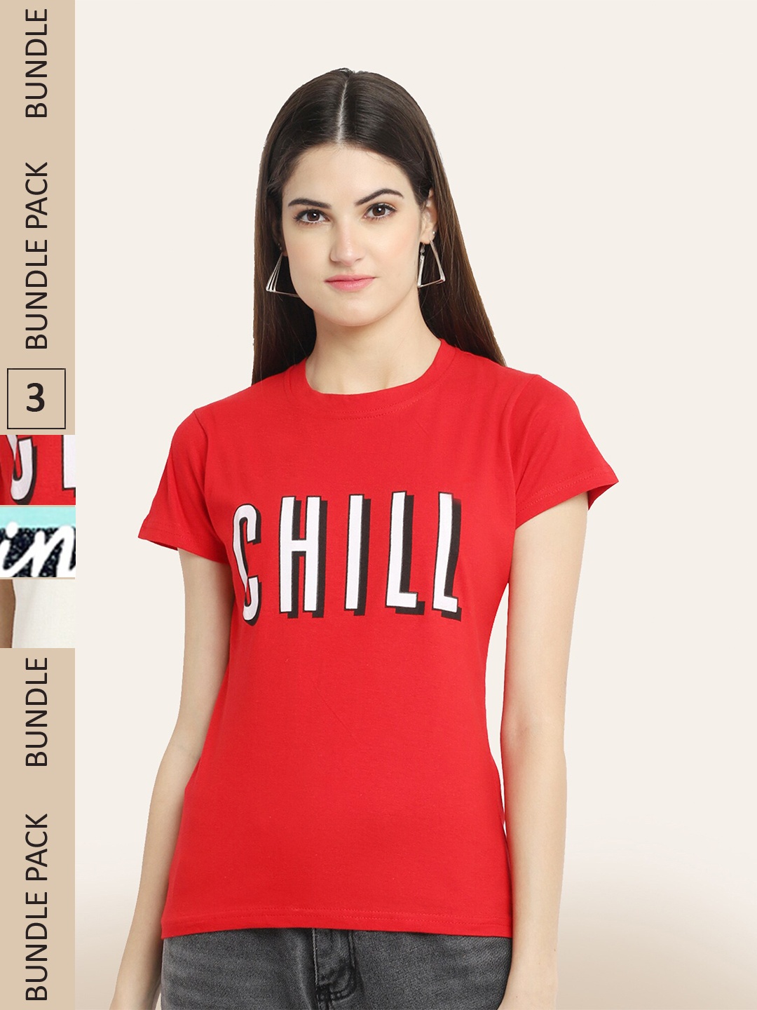 BAESD Pack Of 3 Typography Printed Cotton T-Shirt, Red