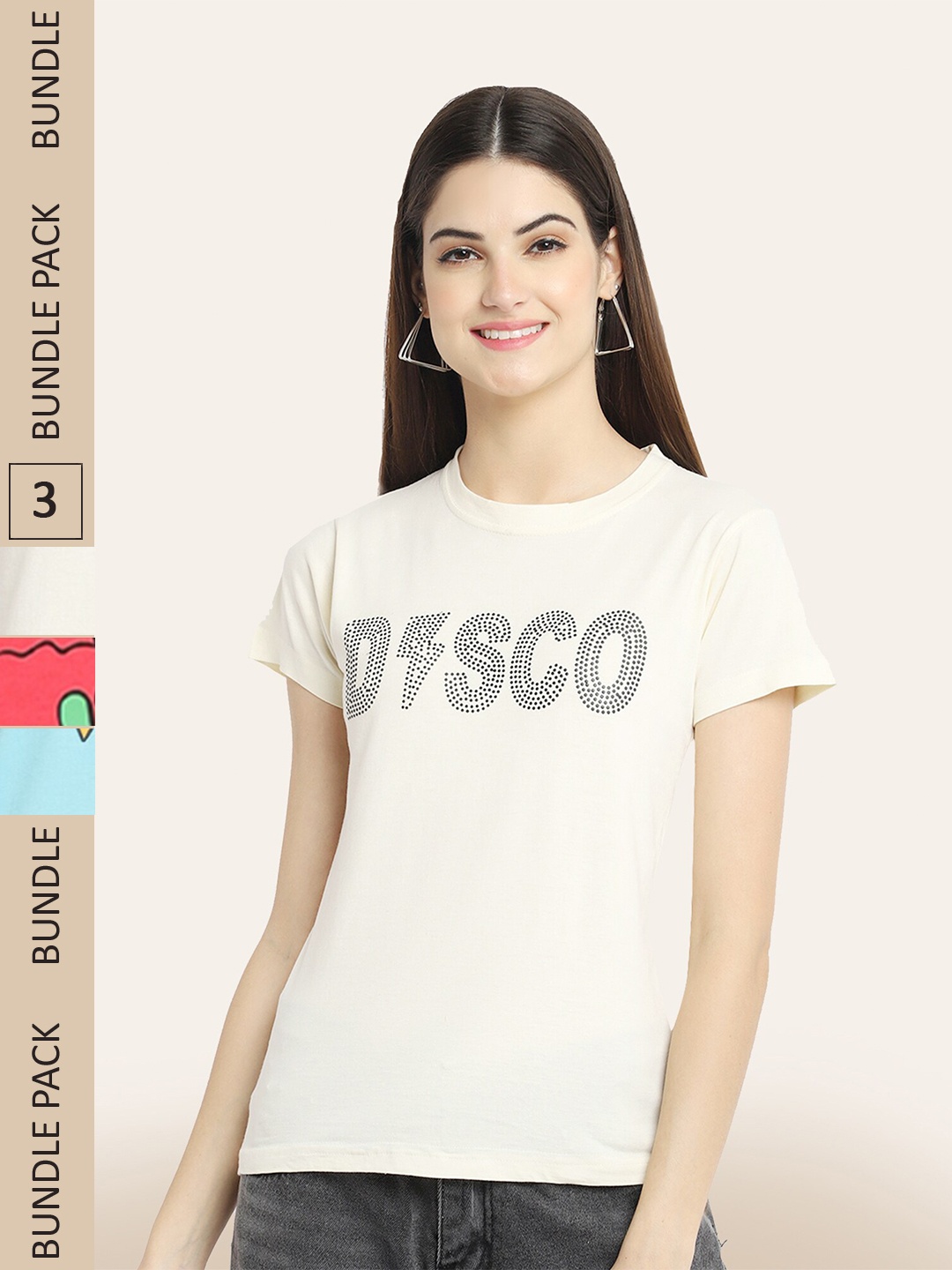 BAESD Pack Of 3 Typography Printed Cotton T-shirt, Beige