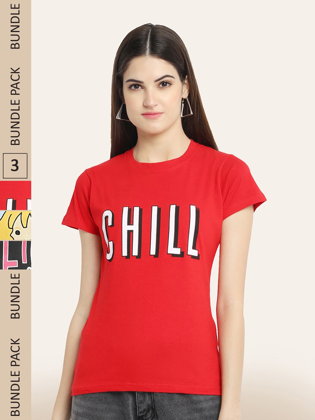 BAESD Pack Of 3 Printed Cotton T-shirt, Red