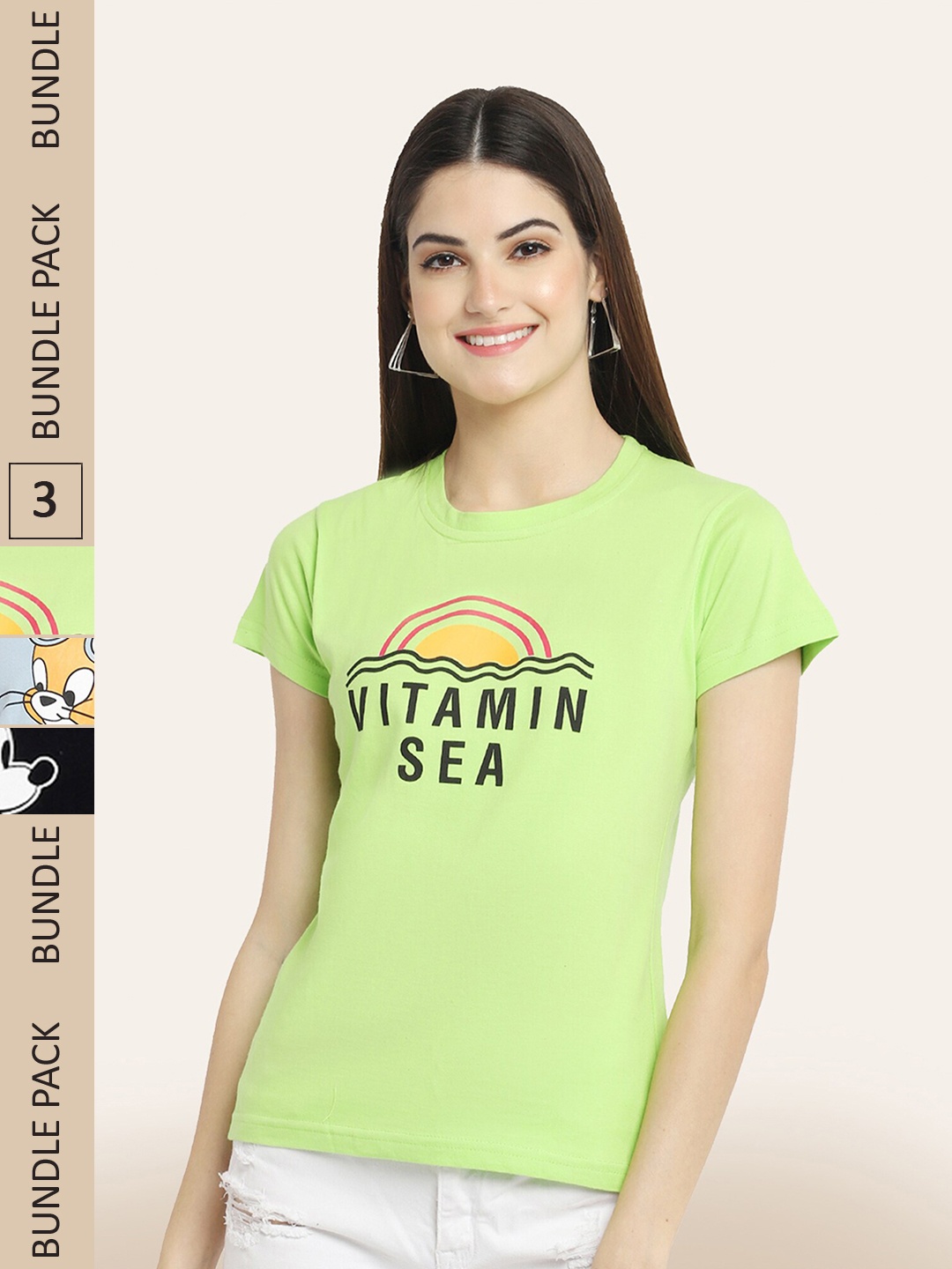 

BAESD Pack of 3 Typography Printed Cotton T-shirt, Fluorescent green