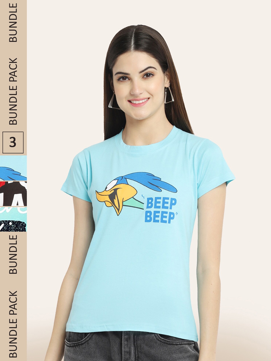 

BAESD Pack Of 3 Round Neck Printed Cotton T-shirt, Blue
