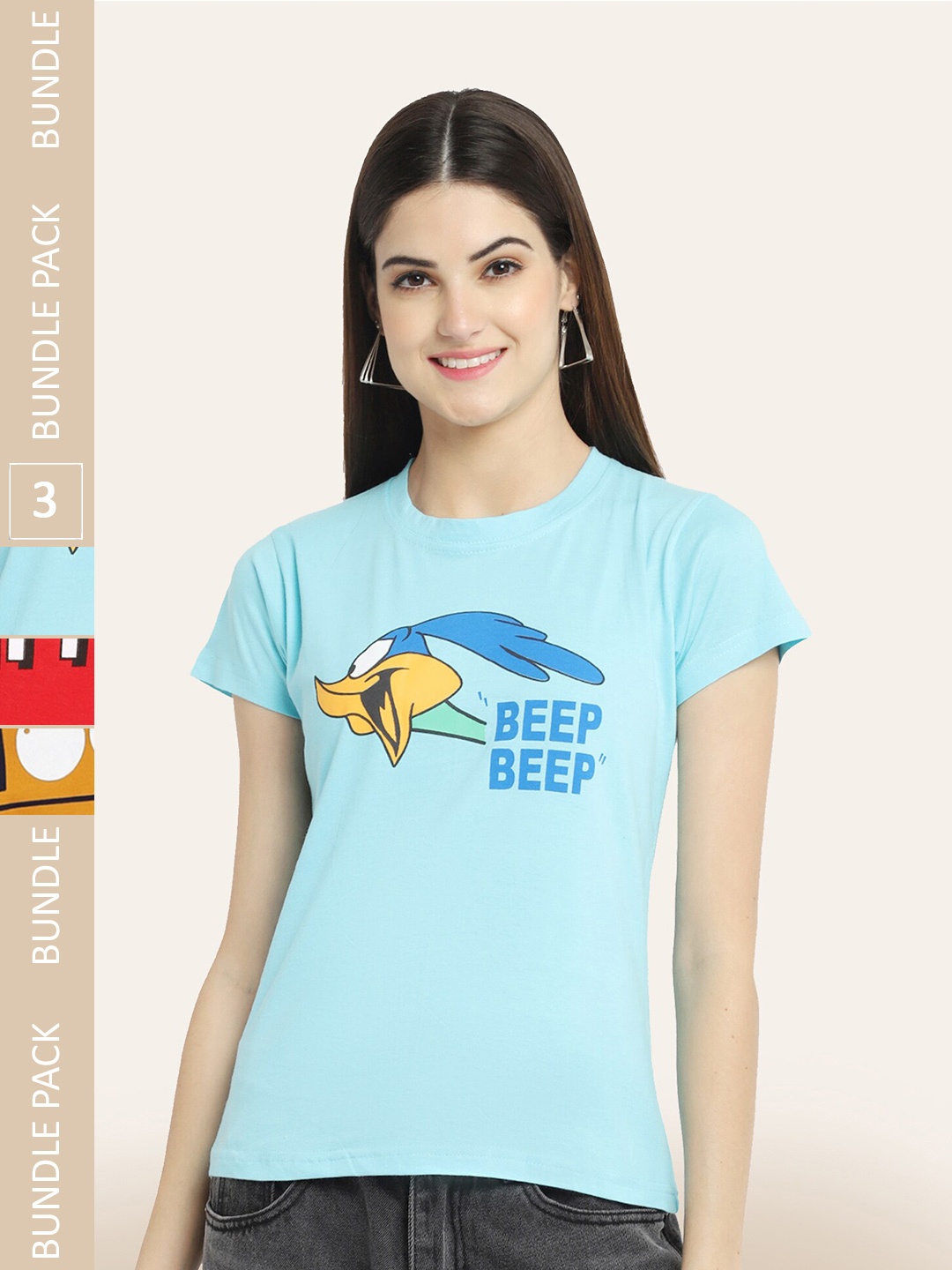 

BAESD Pack Of 3 Typography Printed Cotton T-shirt, Blue